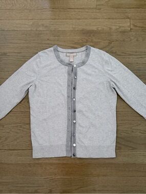 Banana Republic Silk blend Striped Light Gray Striped Button Front Cardigan Top